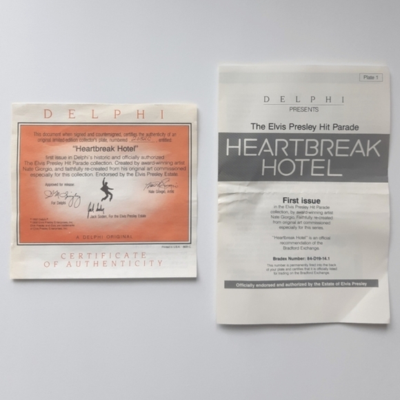 Elvis Heartbreak Hotel Plate with Certificate of Authenticity - Picture 4 of 5
